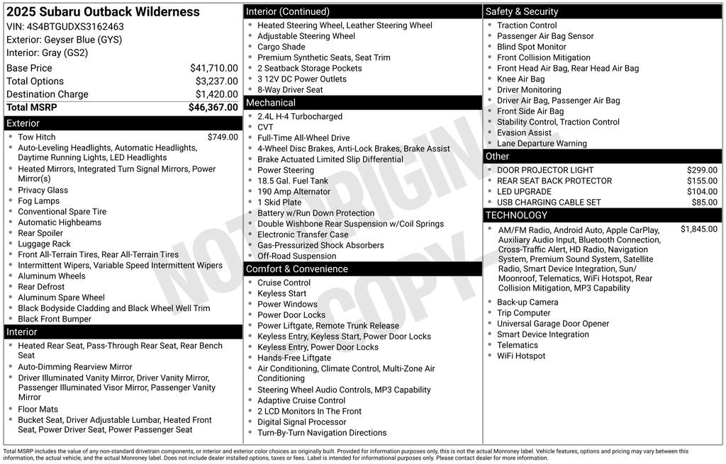 Certified 2025 Subaru Outback Wilderness AWD/4WD image 26