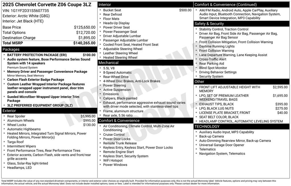 Used 2025 Chevrolet Corvette Z06 w/ Battery Protection Package RWD image 8