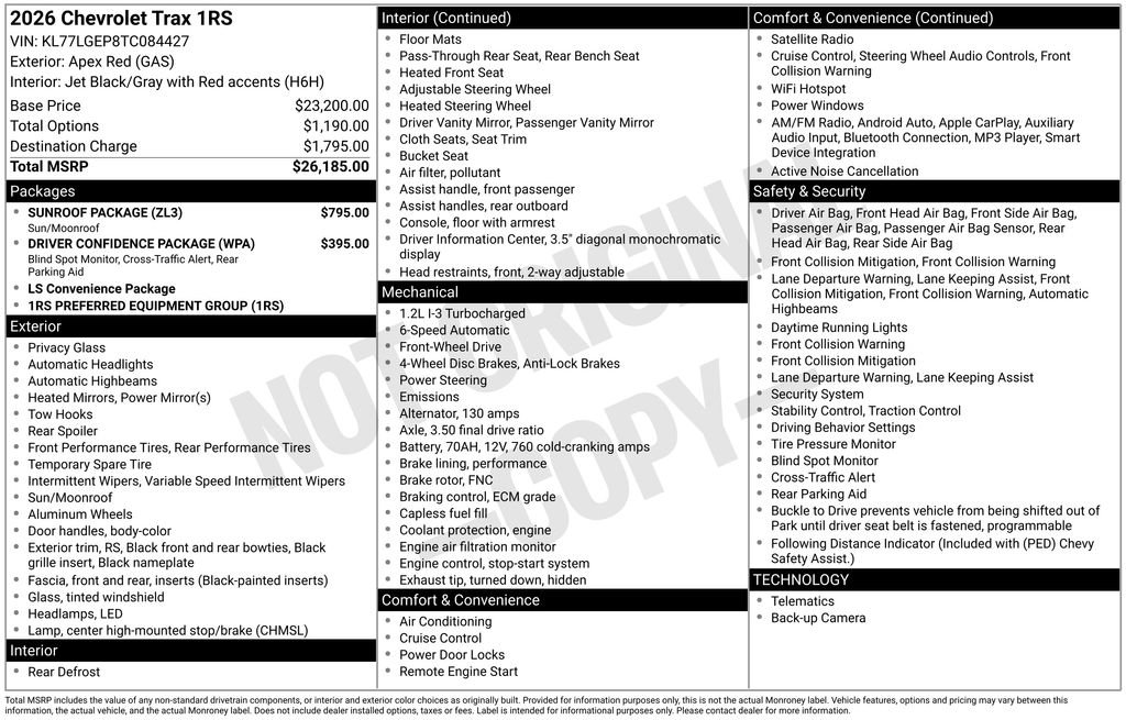 New 2026 Chevrolet Trax RS w/ Sunroof Package image 3