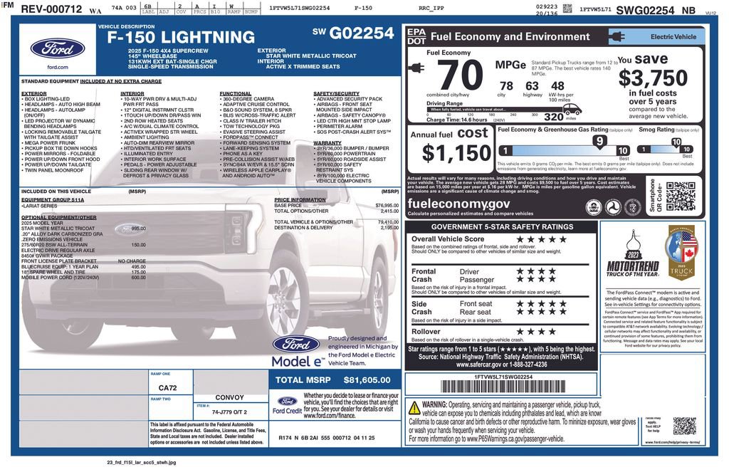New 2025 Ford F150 Lightning Lariat AWD/4WD image 44