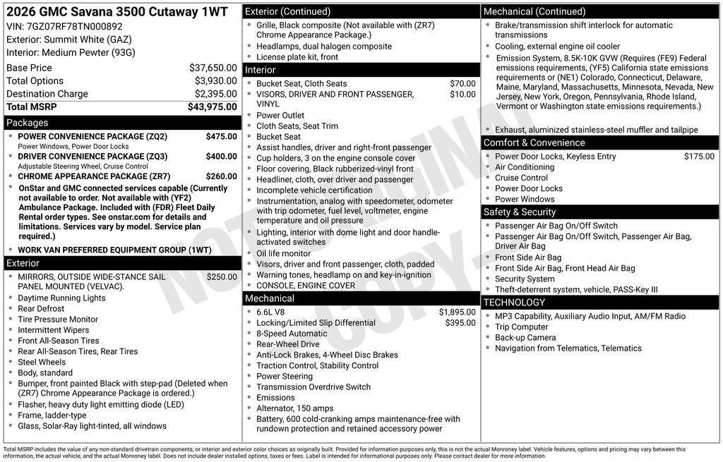 New 2026 GMC Savana 3500 w/ Power Convenience Package RWD image 4