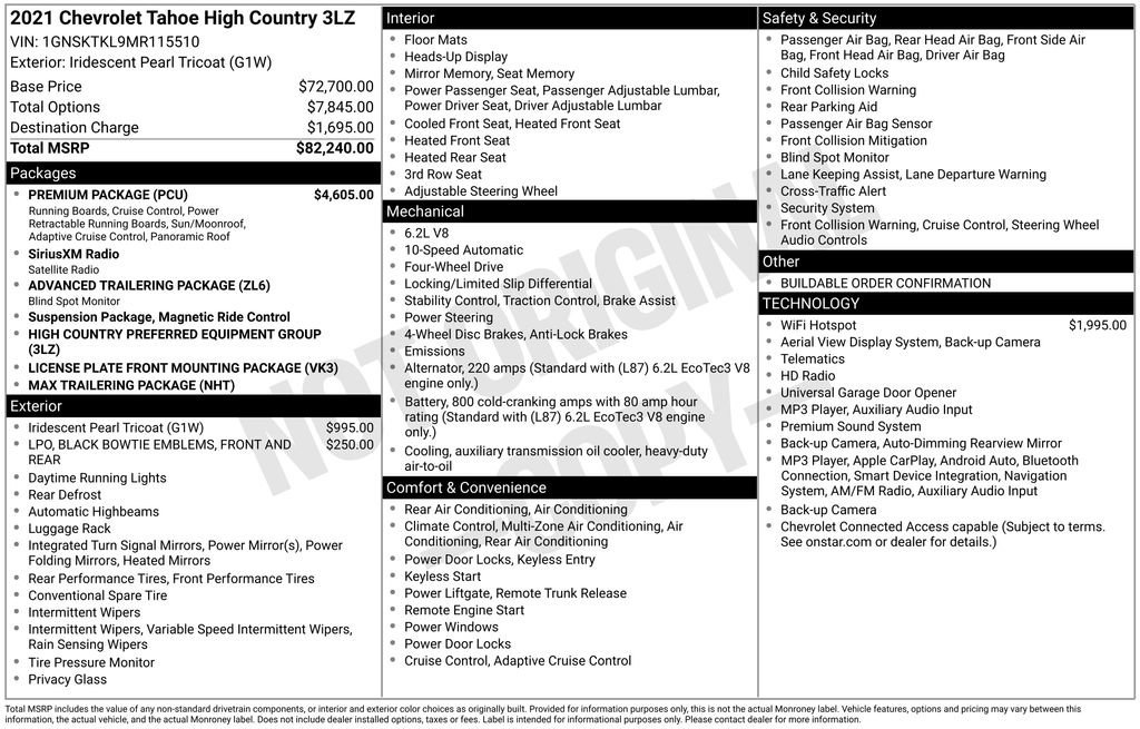 Used 2021 Chevrolet Tahoe High Country w/ Premium Package AWD/4WD image 43