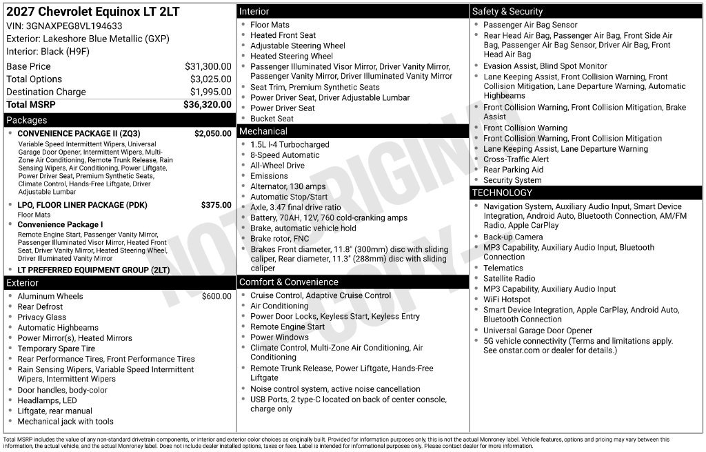 New 2027 Chevrolet Equinox LT w/ Convenience Package II AWD/4WD image 11