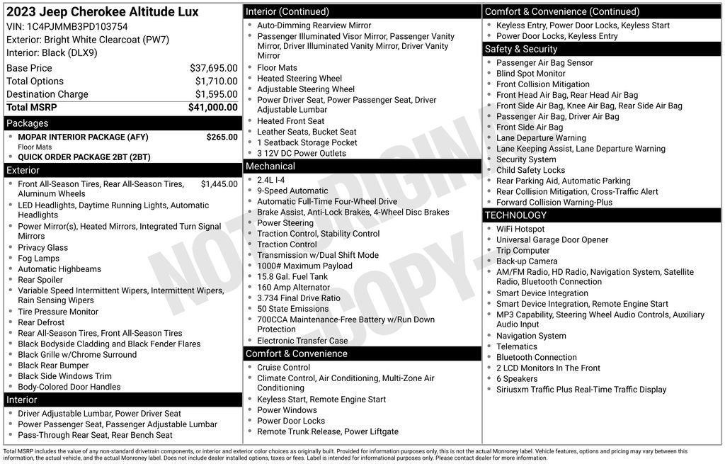 Used 2023 Jeep Cherokee Altitude Lux w/ Mopar Interior Package AWD/4WD image 4