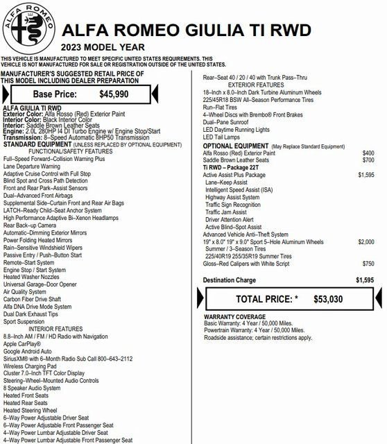 Used 2023 Alfa Romeo Giulia Ti w/ Active Assist Plus Package image 2