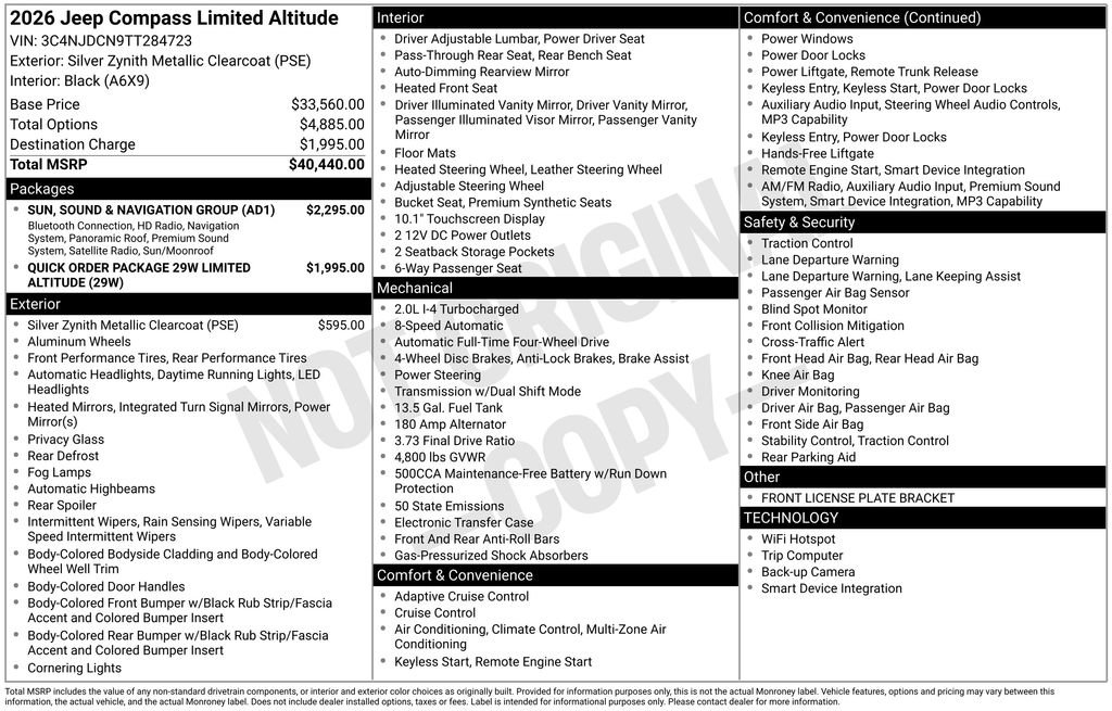 New 2026 Jeep Compass Limited w/ Sun, Sound & Navigation Group AWD/4WD image 3