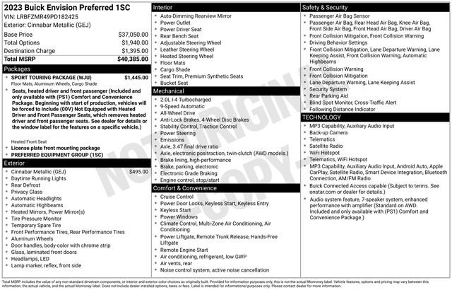 Certified 2023 Buick Envision Preferred w/ Sport Touring Package AWD/4WD image 6