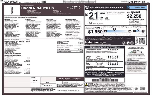 Used 2021 Lincoln Nautilus Reserve w/ Equipment Group 202A image 37