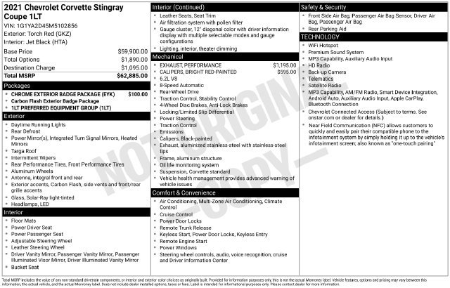 Certified 2021 Chevrolet Corvette Stingray Coupe w/ Chrome Exterior Badge Package RWD image 5