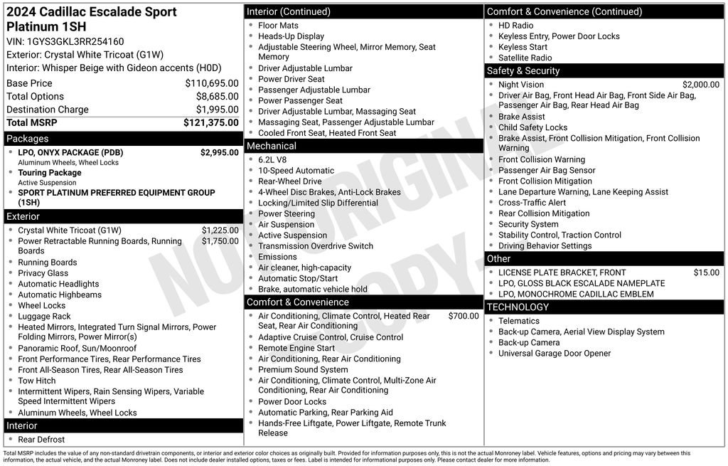 Certified 2024 Cadillac Escalade Sport Platinum w/ LPO, ONYX Package RWD image 38