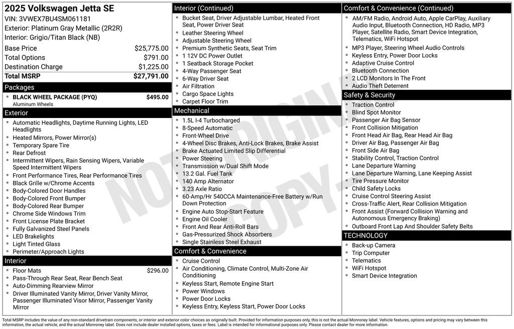 Used 2025 Volkswagen Jetta SE w/ Black Wheel Package image 1