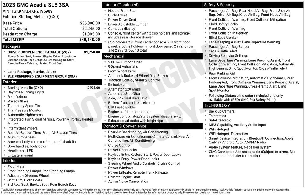 Certified 2023 GMC Acadia SLE w/ Driver Convenience Package FWD image 11