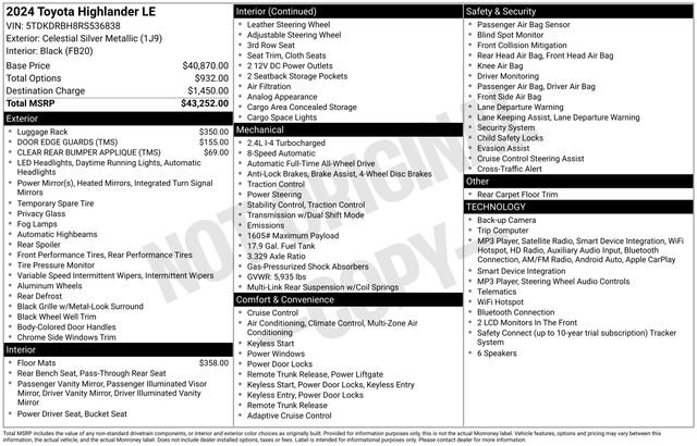 Used 2024 Toyota Highlander LE AWD/4WD image 26