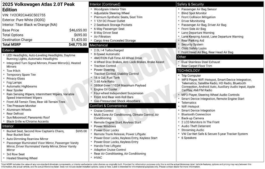 Certified 2025 Volkswagen Atlas Peak Edition SE AWD/4WD image 41