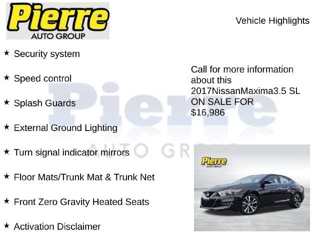 Used 2017 Nissan Maxima 3.5 SL w/ Interior Lighting Package FWD image 23