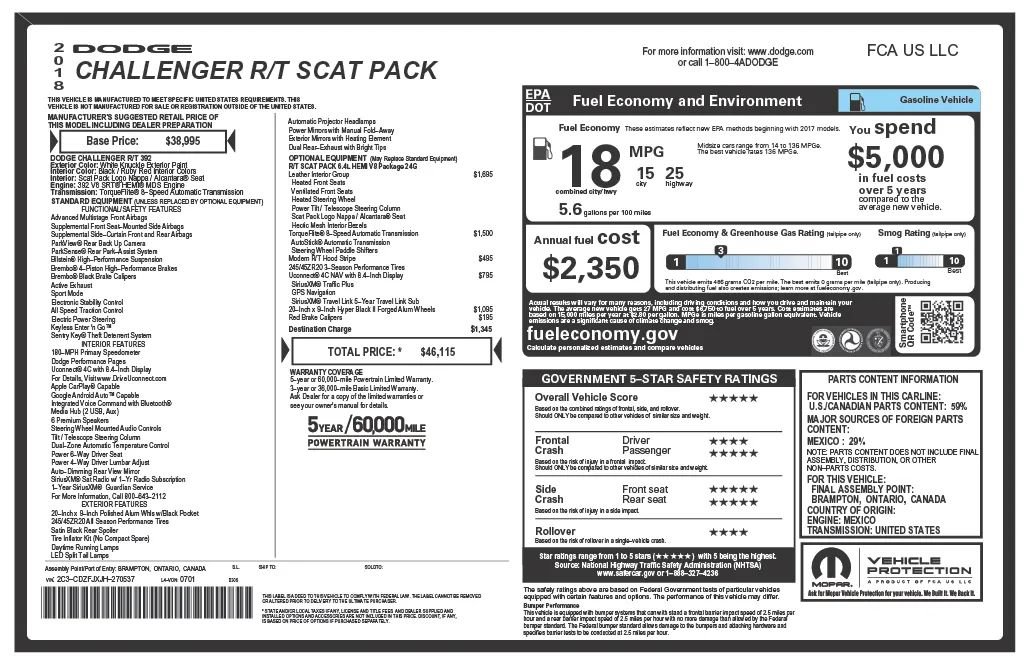 Used 2018 Dodge Challenger R/T Scat Pack w/ Leather Interior Group RWD image 24