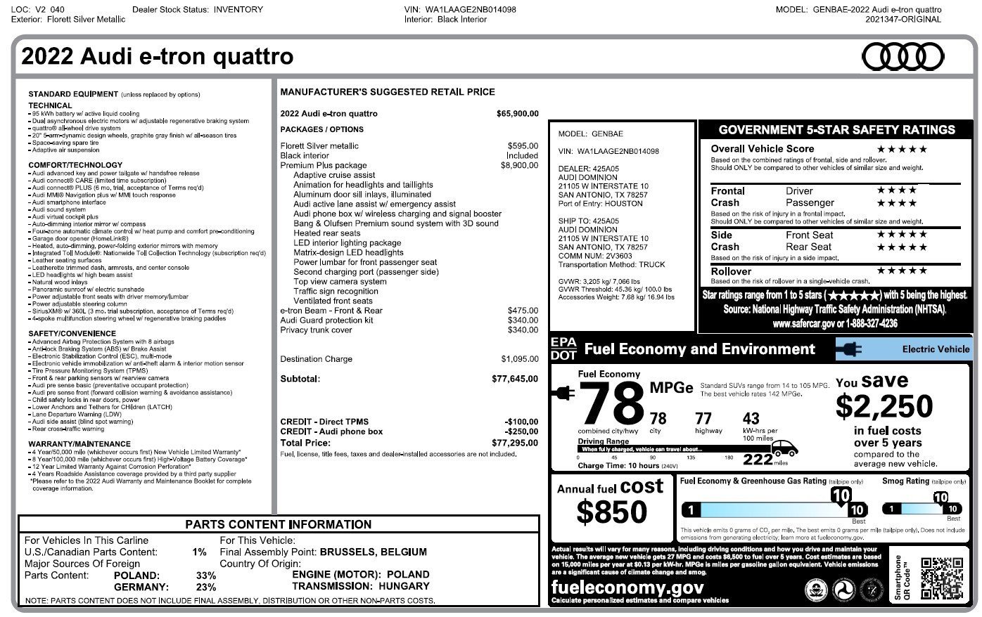 Used 2022 Audi e-tron Premium Plus w/ Premium Plus Package image 2