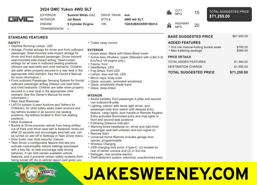 Used 2024 GMC Yukon SLT w/ Max Trailering Package image 1