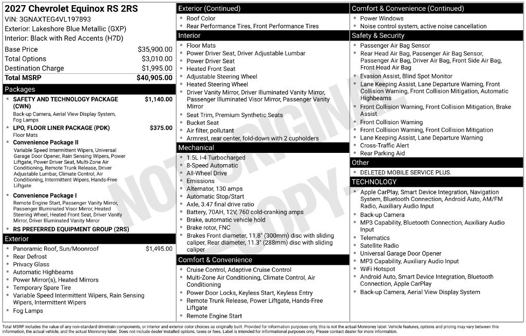 New 2027 Chevrolet Equinox RS w/ Safety and Technology Package AWD/4WD image 4