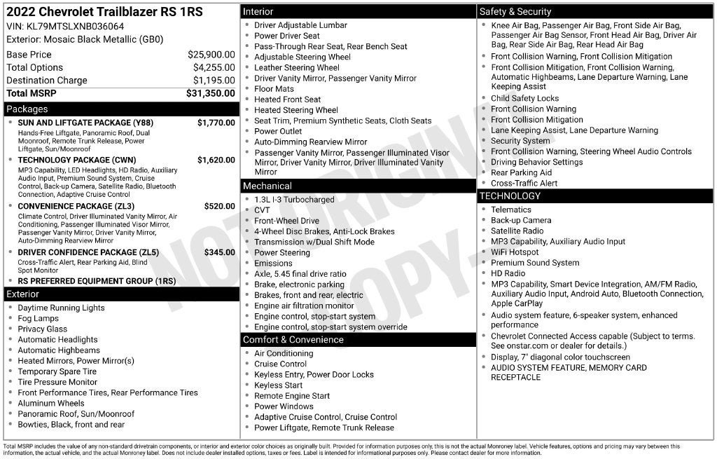 Used 2022 Chevrolet TrailBlazer RS w/ Sun and Liftgate Package FWD image 5