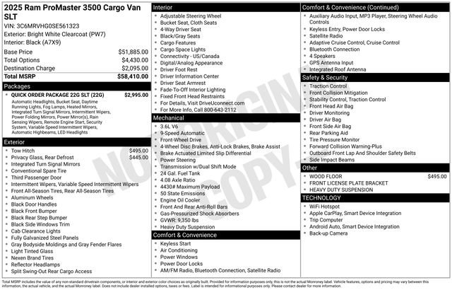 New 2025 RAM ProMaster 3500 w/ Quick Order Package 22G SLT image 7