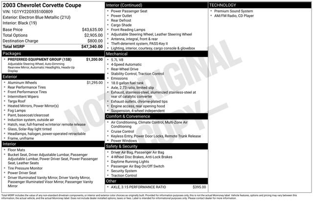 Used 2003 Chevrolet Corvette Coupe w/ Preferred Equipment Group RWD image 7