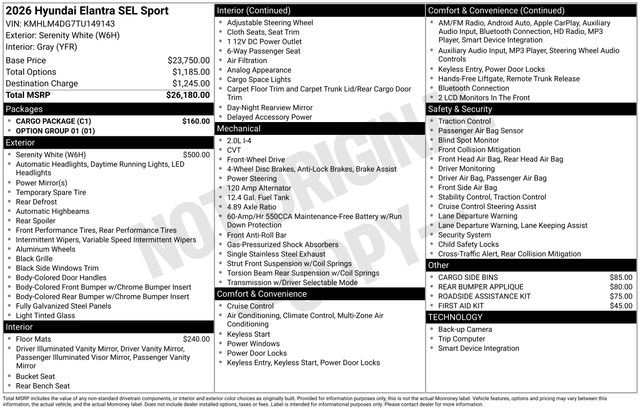 New 2026 Hyundai Elantra Sport w/ Cargo Package image 5