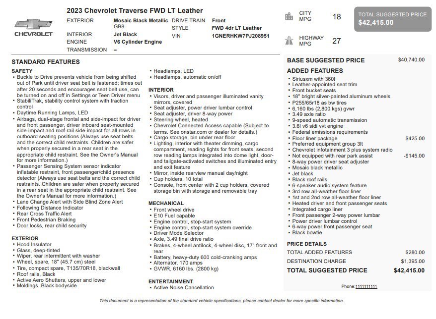 Certified 2023 Chevrolet Traverse LT w/ LPO, Floor Liner Package FWD image 34