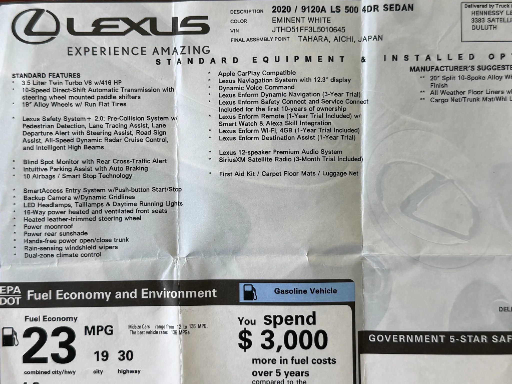 Used 2020 Lexus LS 500 w/ Accessory Package (Z2) image 14