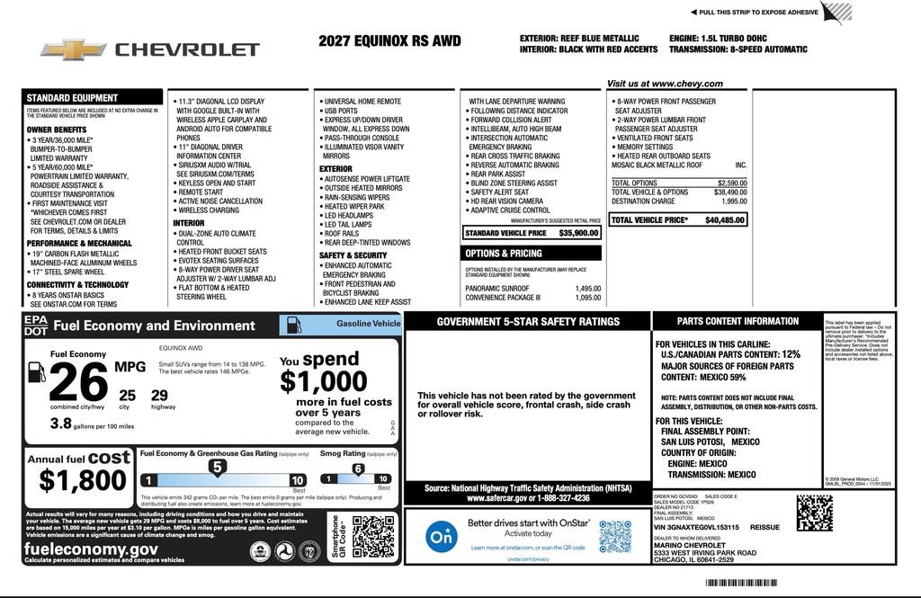New 2027 Chevrolet Equinox RS w/ Convenience Package III AWD/4WD image 2