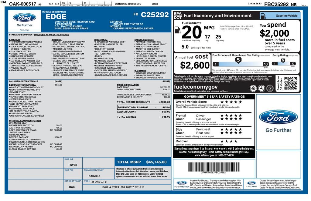 Used 2015 Ford Edge Titanium w/ Equipment Group 302A AWD/4WD image 37