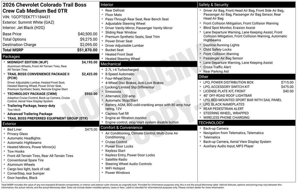 New 2026 Chevrolet Colorado Trail Boss w/ Midnight Edition AWD/4WD image 6