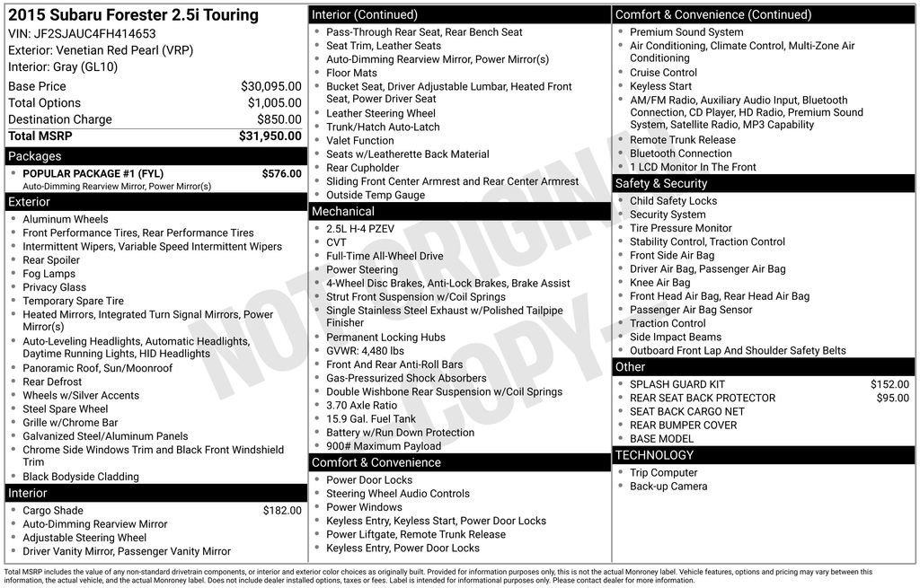 Used 2015 Subaru Forester 2.5i Touring w/ Popular Package #1 image 6