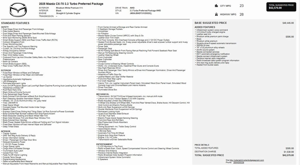 Used 2025 MAZDA CX-70 3.3 Turbo w/ Preferred Package