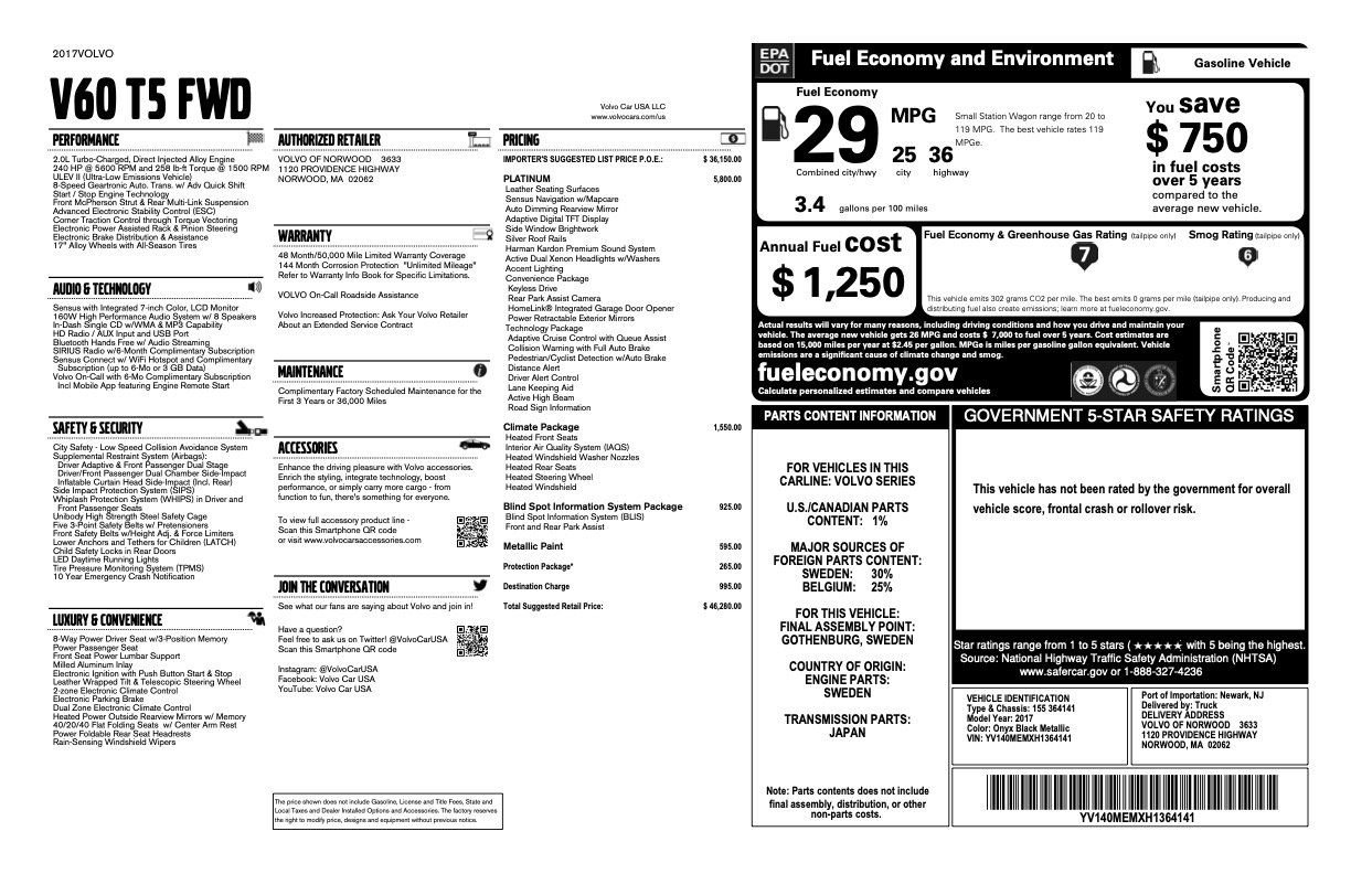 Used 2017 Volvo V60 T5 Platinum w/ Climate Package image 2