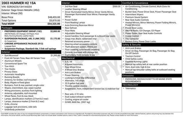 Used 2003 HUMMER H2 w/ Preferred Equipment Group image 13