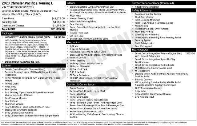 Used 2023 Chrysler Pacifica Touring-L w/ Uconnect Theater Family Group AWD/4WD image 10