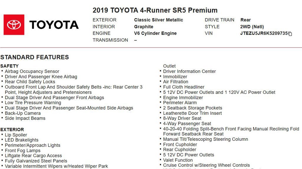 Used 2019 Toyota 4Runner SR5 Premium RWD image 16
