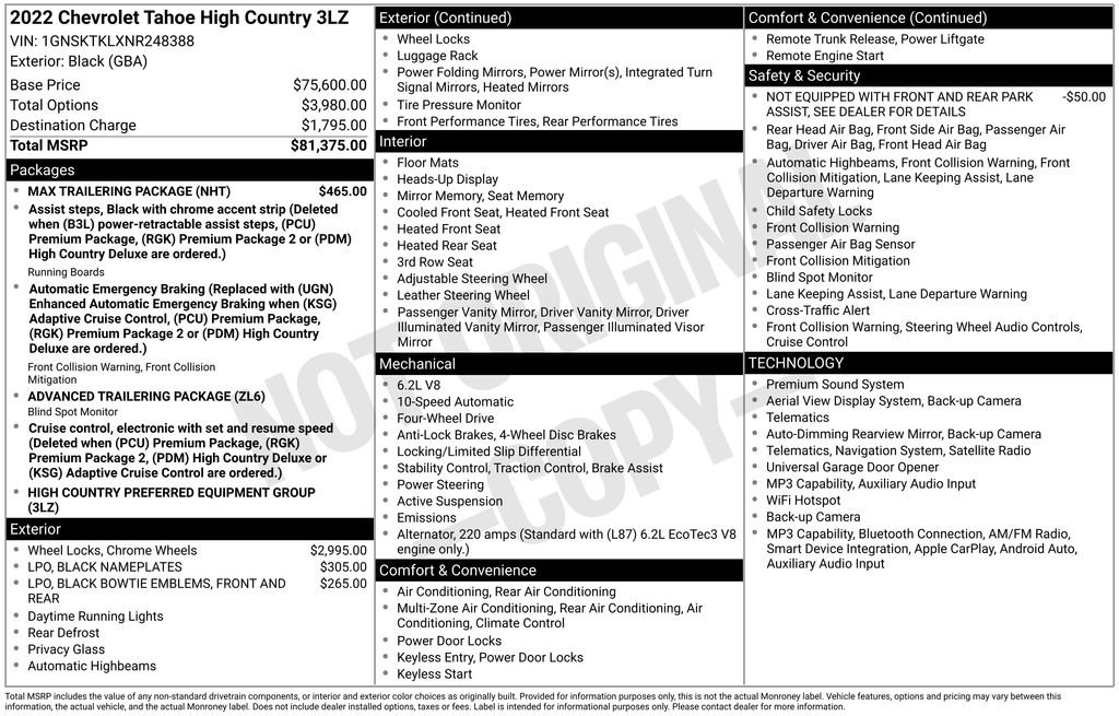 Used 2022 Chevrolet Tahoe High Country w/ Max Trailering Package AWD/4WD image 2