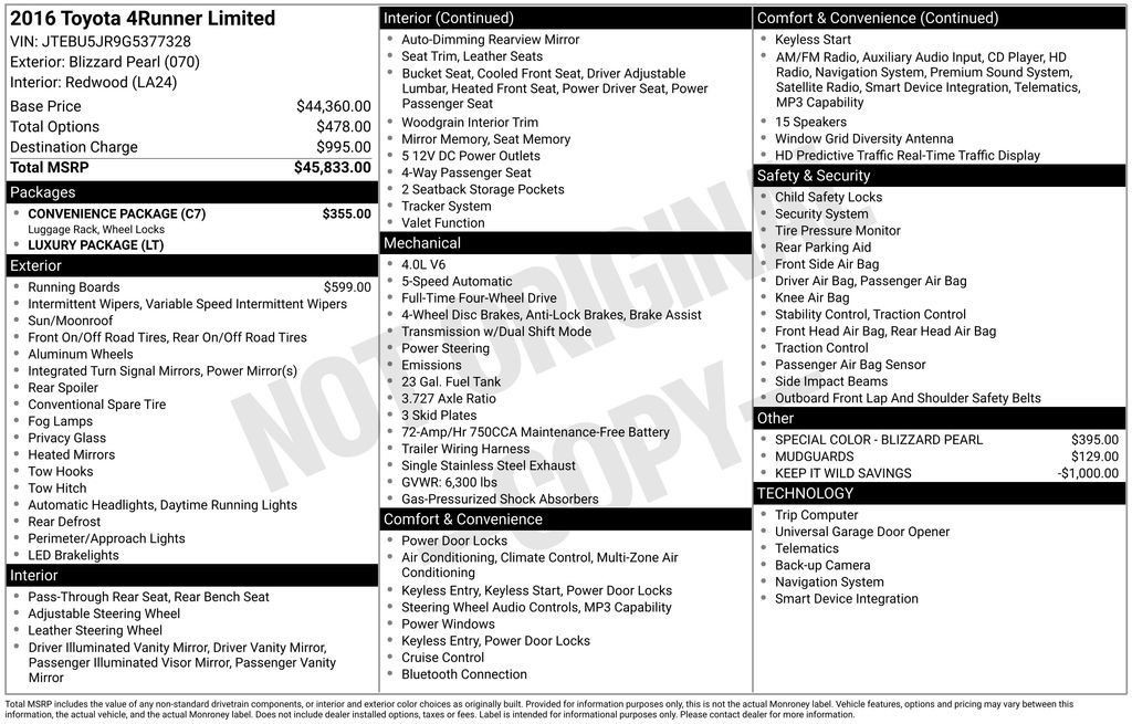 Used 2016 Toyota 4Runner Limited w/ Convenience Package AWD/4WD image 4