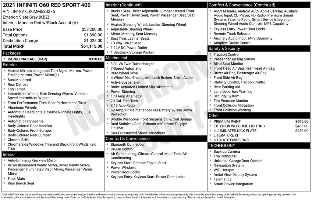 Used 2021 INFINITI Q60 Red Sport 400 w/ Cargo Package image 3