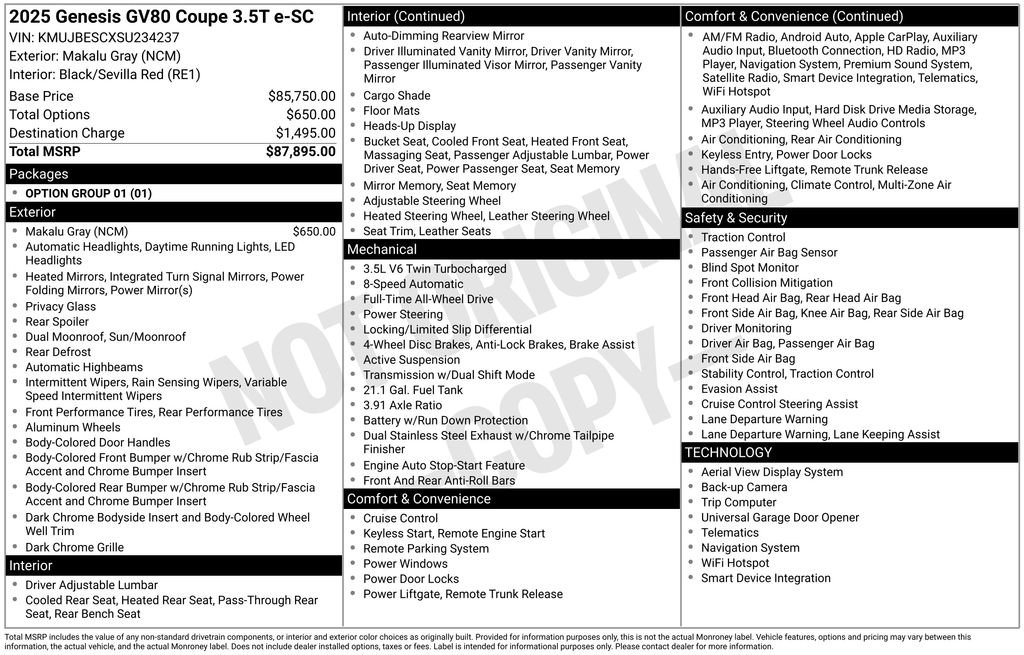Used 2025 Genesis GV80 3.5T e-SC image 3