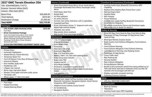 New 2027 GMC Terrain Elevation w/ LPO, Floor Liner Package FWD image 4
