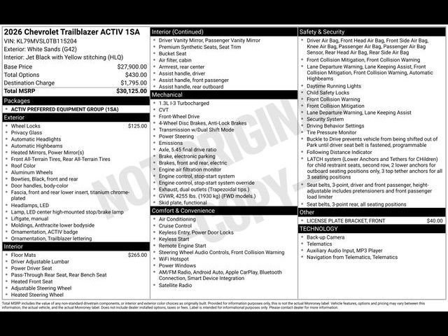 New 2026 Chevrolet TrailBlazer ACTIV FWD image 6