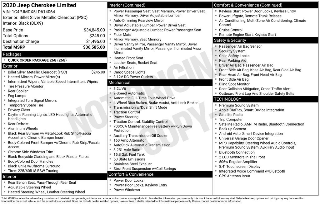 Certified 2020 Jeep Cherokee Limited AWD/4WD image 7
