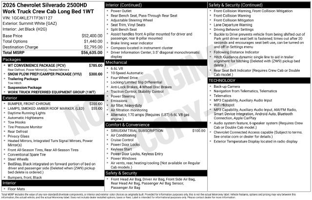 New 2026 Chevrolet Silverado 2500 W/T w/ WT Convenience Package AWD/4WD image 4