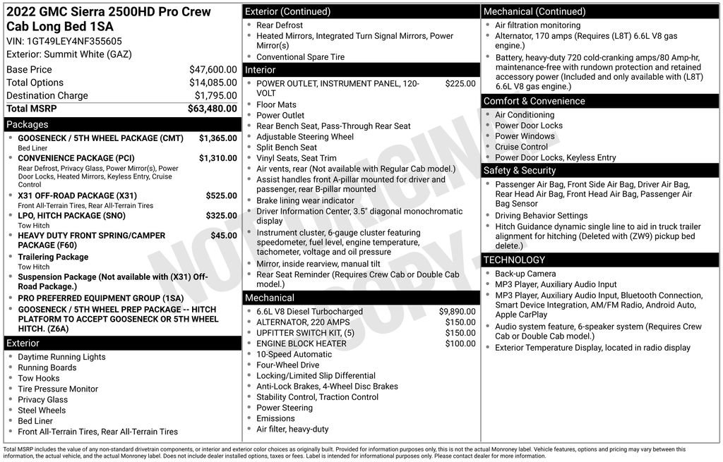 Used 2022 GMC Sierra 2500 Pro w/ Gooseneck/5TH Wheel Package AWD/4WD image 12