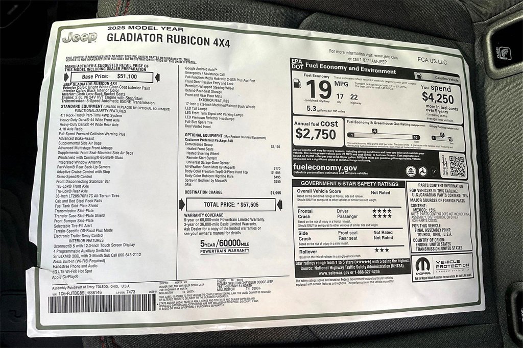 New 2025 Jeep Gladiator Rubicon w/ Convenience Group image 14