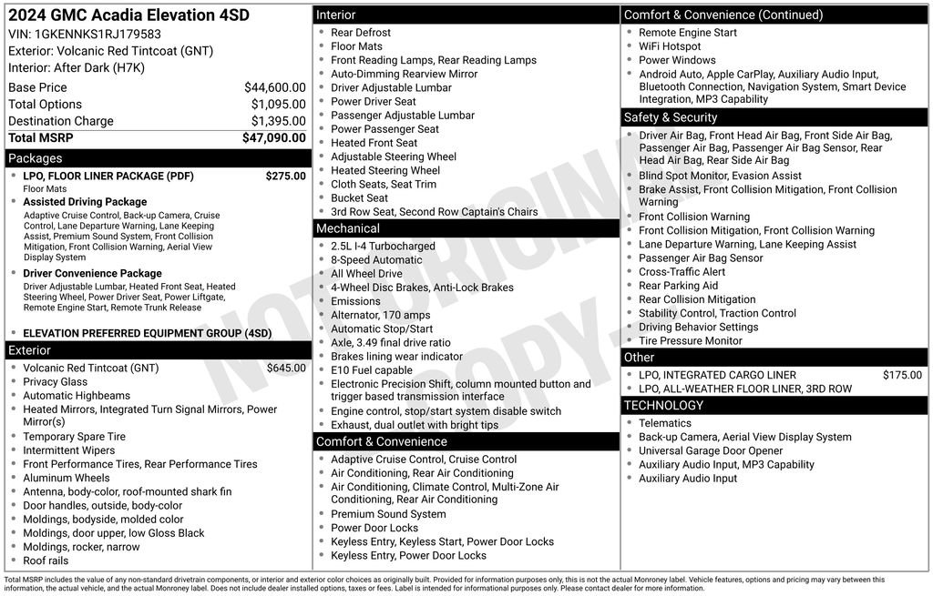 Certified 2024 GMC Acadia Elevation w/ LPO, Floor Liner Package AWD/4WD image 35