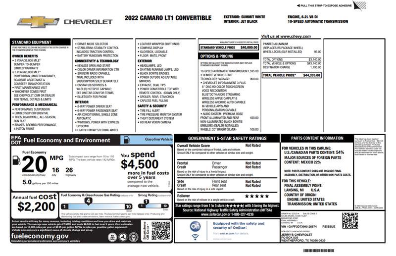 Used 2022 Chevrolet Camaro LT w/ Technology Package image 3